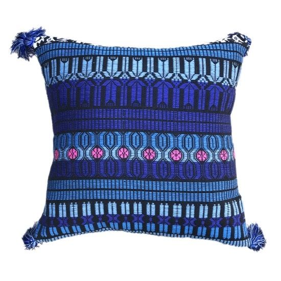 Guatemalan Brocade Throw Cushion Blues, Guatemala