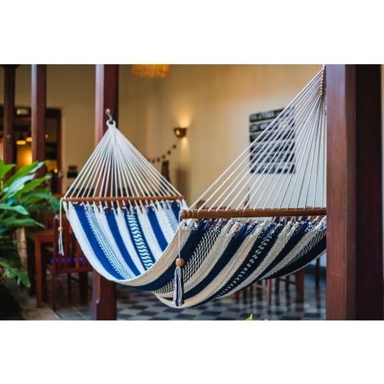 Handwoven Hammock Blue Cream, Nicaragua