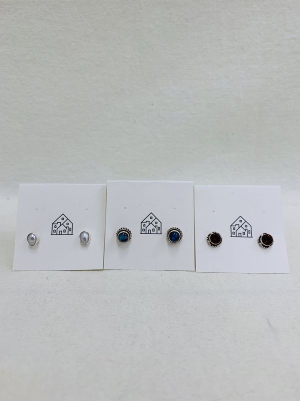 Sterling Silver Stud Gem Stones, Nepal
