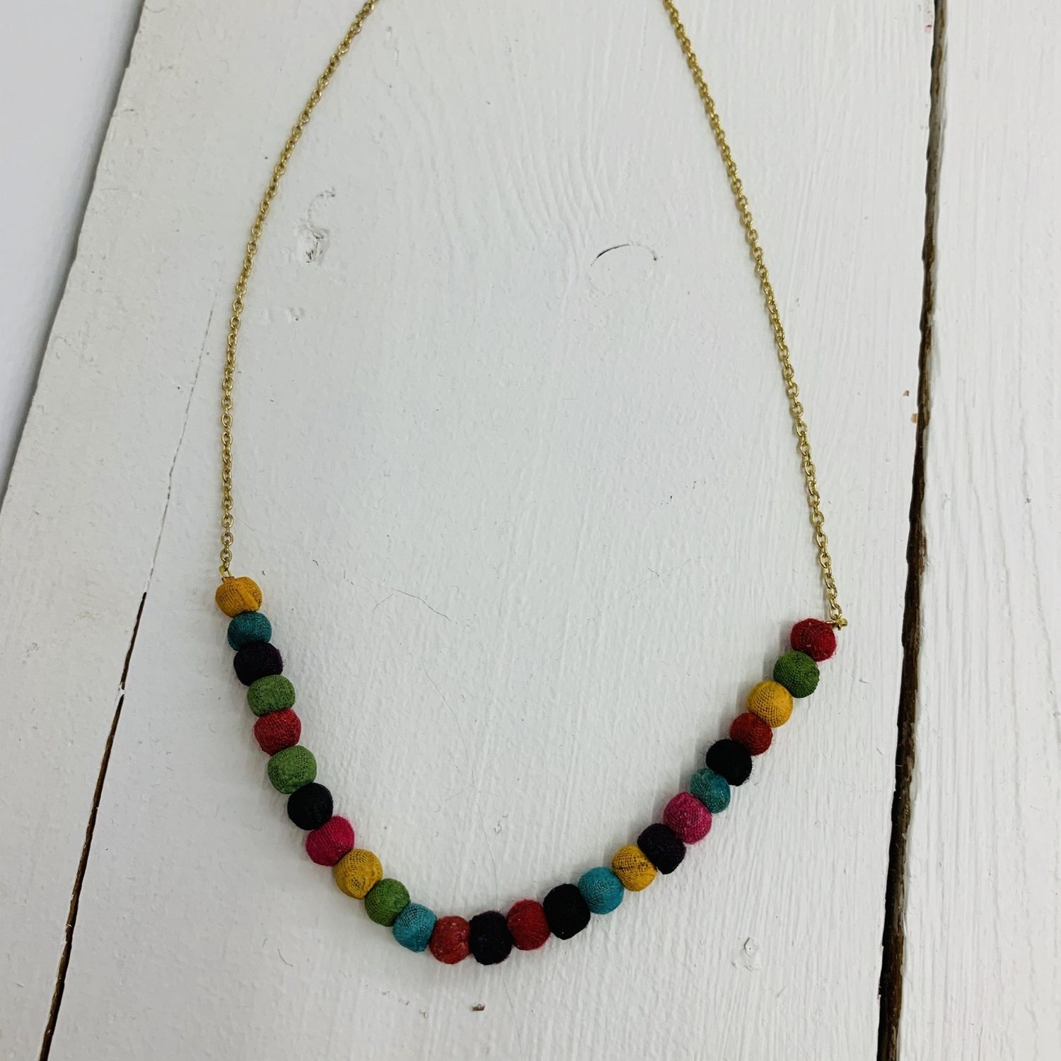 Delicate Kantha Sari Bead Necklace, India