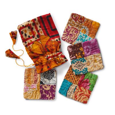 Patchwork Kantha Coasters Set of 4, Bangladesh