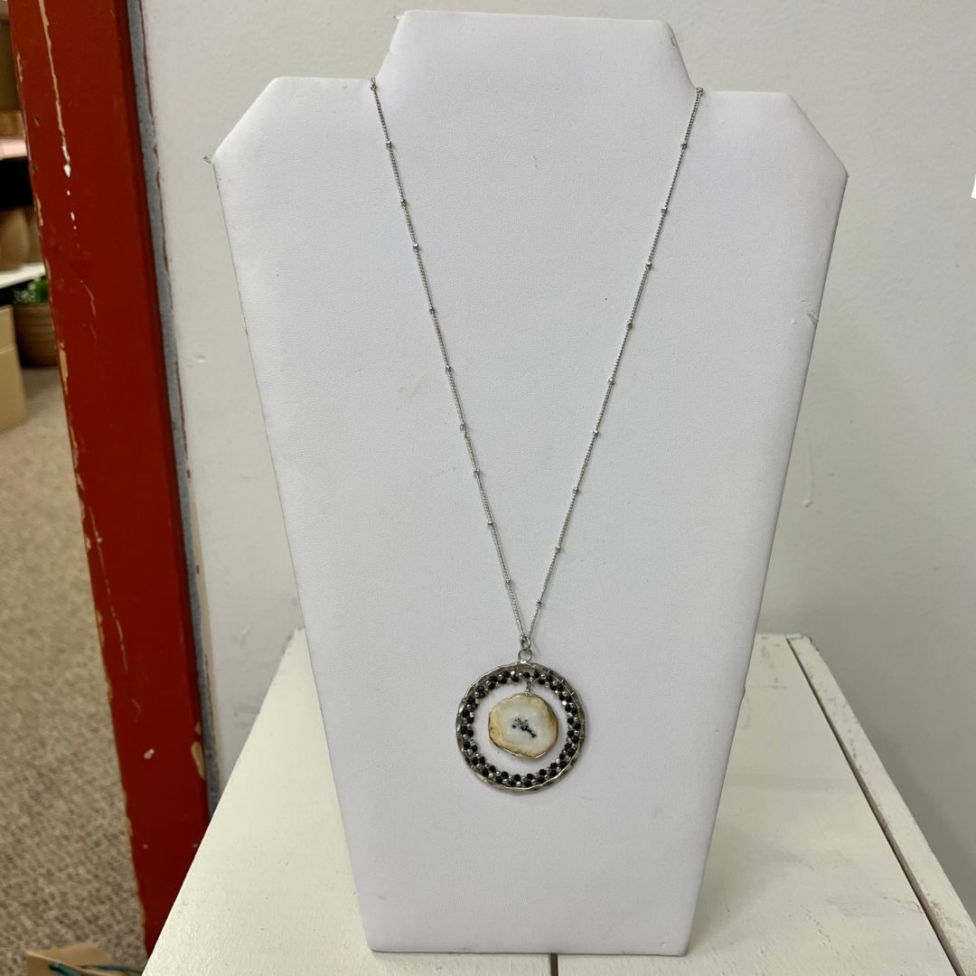 Silver and Black Beaded Pendant, India