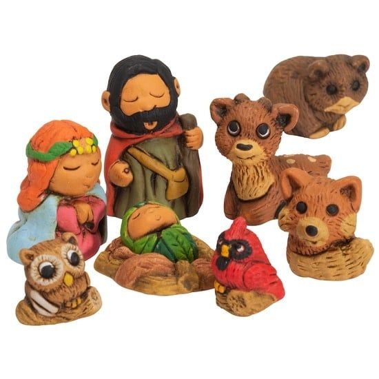 Woodsy Mini Nativity Set of Nine, Peru