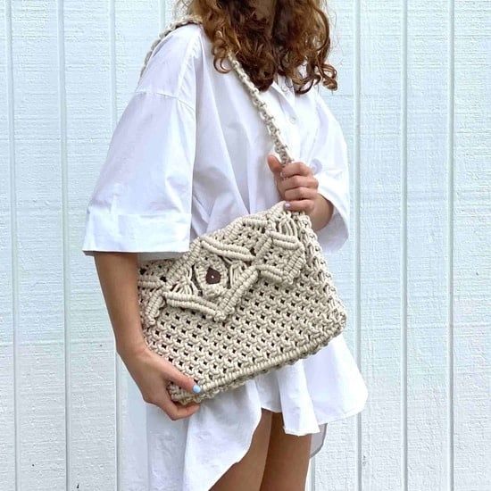 Macrame Shoulder Bag Cream With Button, India