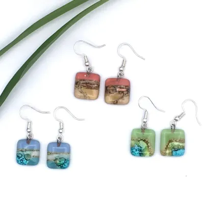 Small Glass Earrings Square, Nicaragua