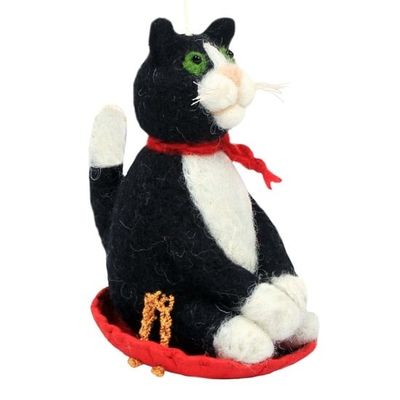 Sledding Kitty Felt Ornament, Nepal