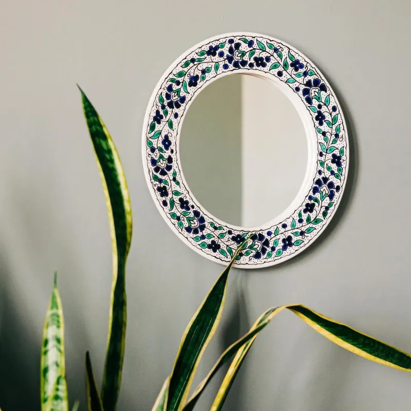 Blue Floral Round Mirror, Palestine