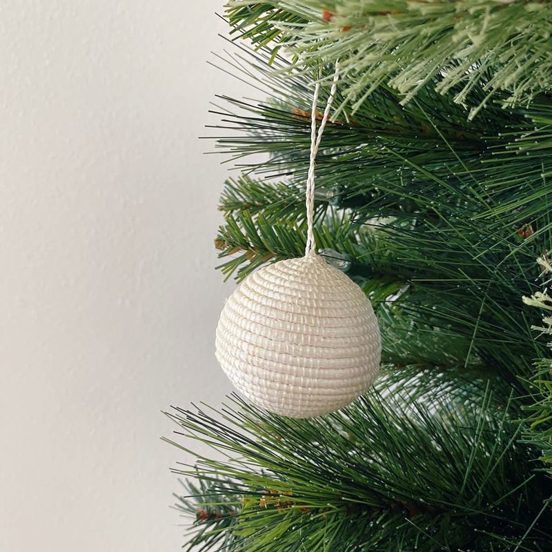 Striped Woven Ball Ornament - All White