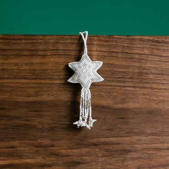 White Silver Star Beaded Ornament, Guatemala
