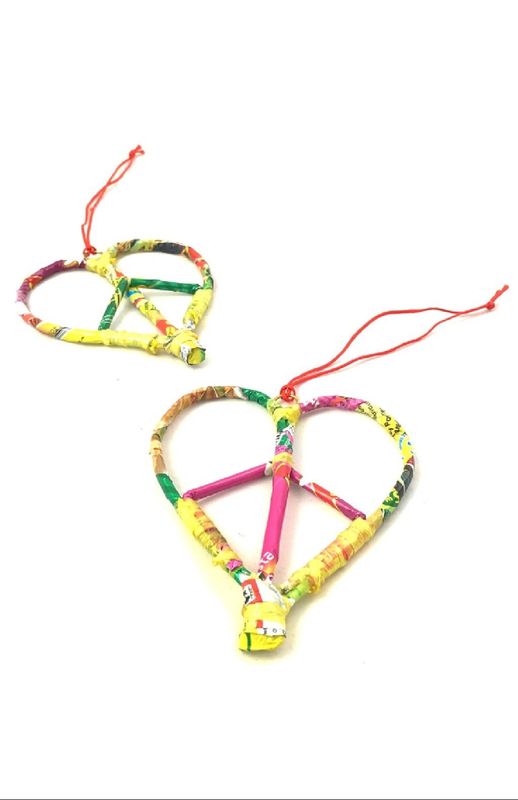 Heart Peace Recycled Wrapper Ornament, Nepal