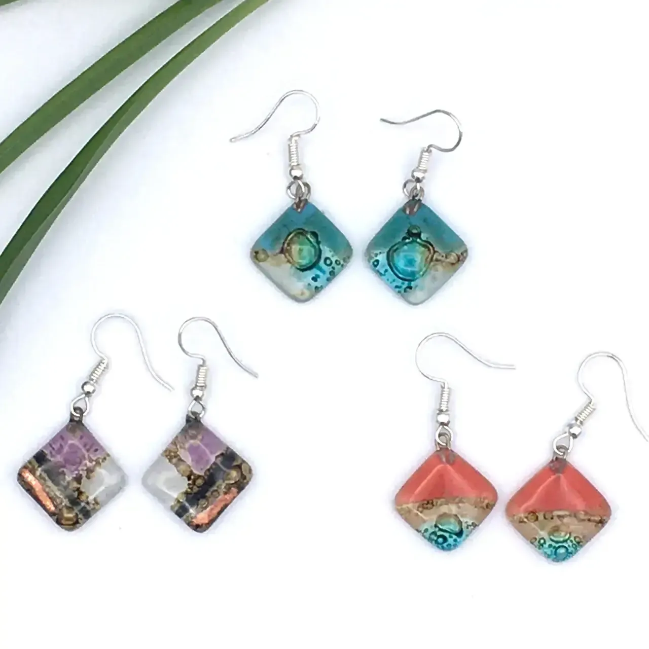 Small Glass Earrings Diamond, Nicaragua