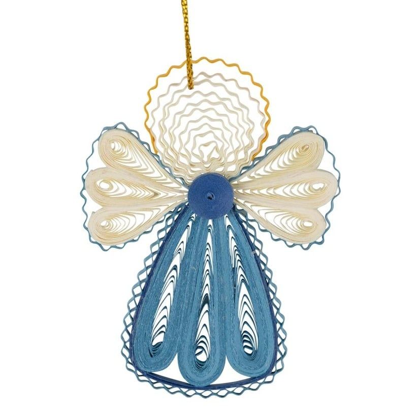Quilled Paper Blue Angel Ornament, Vietnam