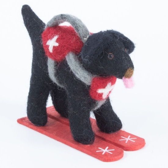 Skiing Black Lab Felt Ornament, Nepal