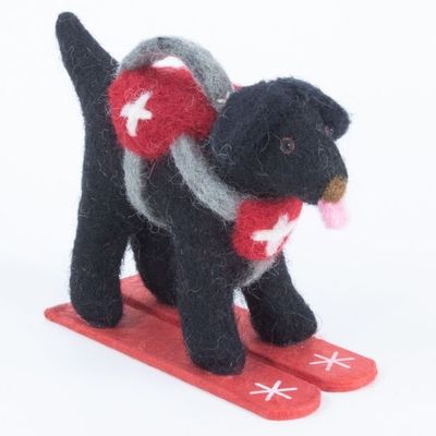 Skiing Black Lab Felt Ornament, Nepal
