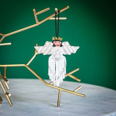 Angel White Large Beaded Ornament, Guatemala