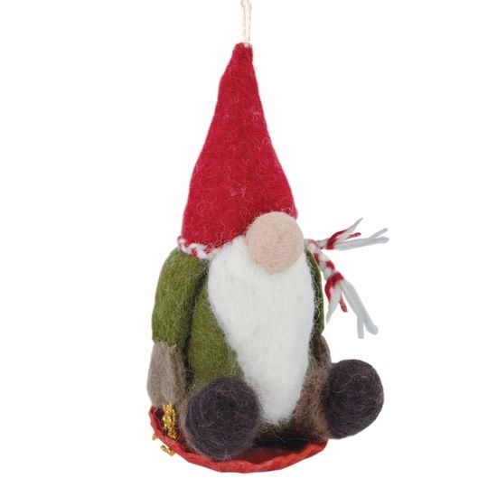 Sledding Gnome Felt Ornament, Nepal