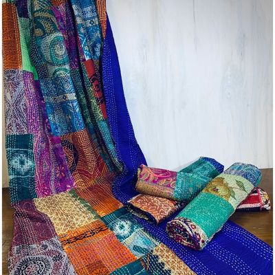Kantha Silk Sari Throw, India