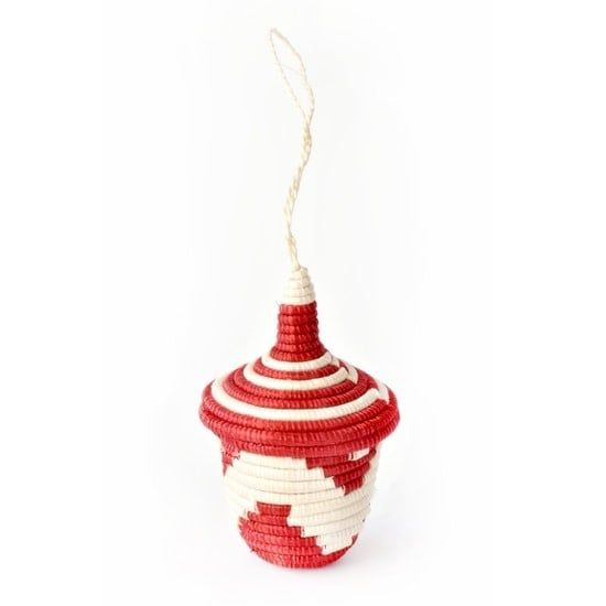 Red And Natural Rwandan Giving Basket Ornament, Rwanda