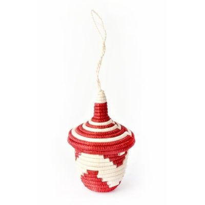Red And Natural Rwandan Giving Basket Ornament, Rwanda
