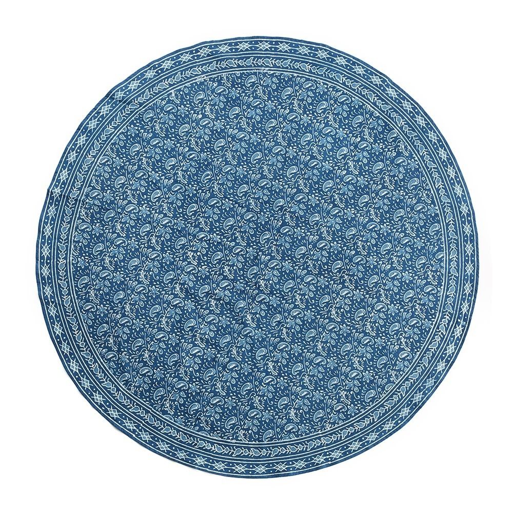 Indigo Dabu Paisley Round Tablecloth 70&quot;D, India