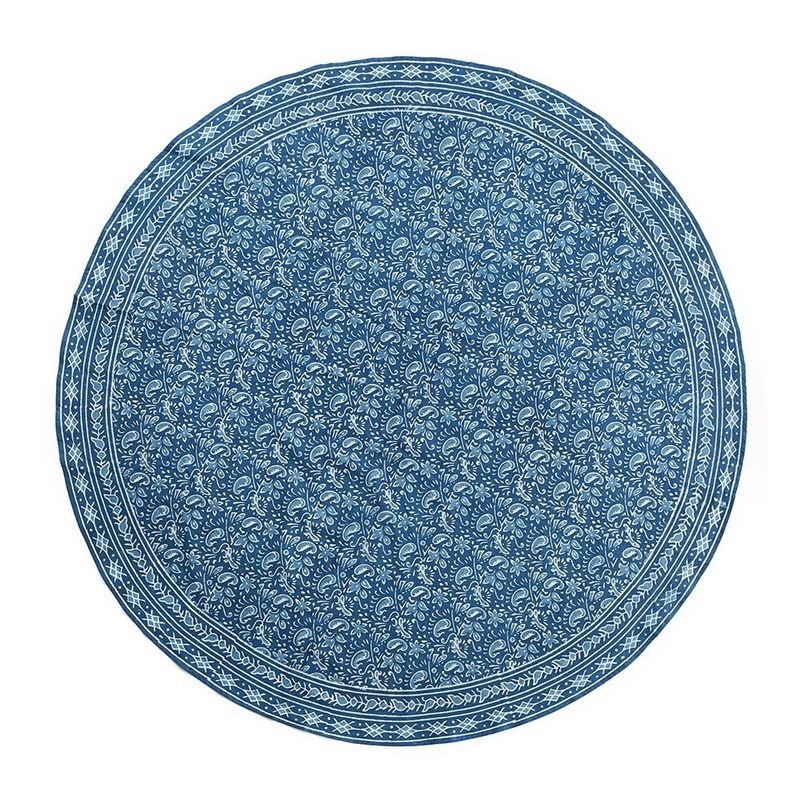 Indigo Dabu Paisley Round Tablecloth 70&quot;D, India