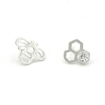 Honeycomb Studs Silver, Mexico