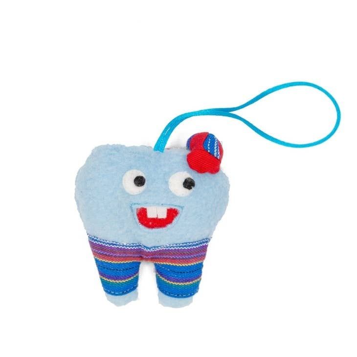 Toothy Hanging Tooth Fairy Bag Blue, Guatemala