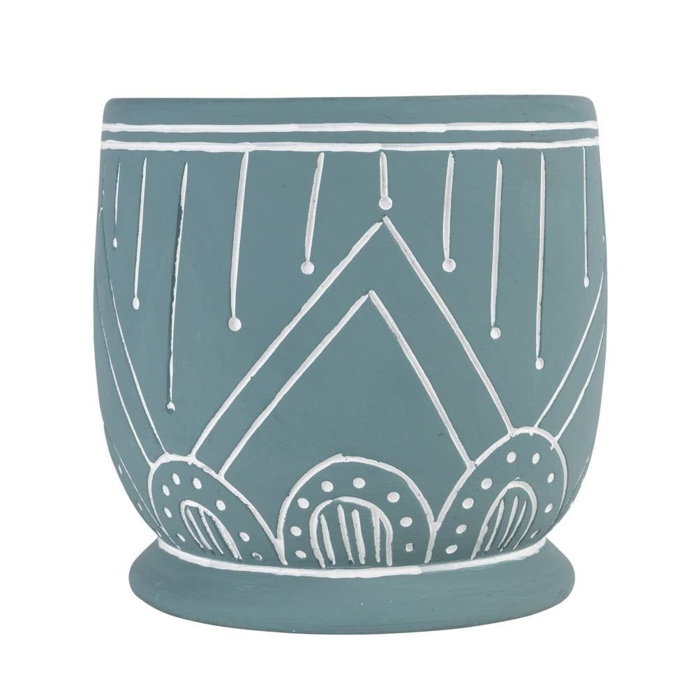 Geo Teal Terracotta Planter 8&quot;D, Bangladesh