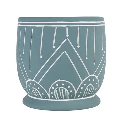 Geo Teal Terracotta Planter 8&quot;D, Bangladesh