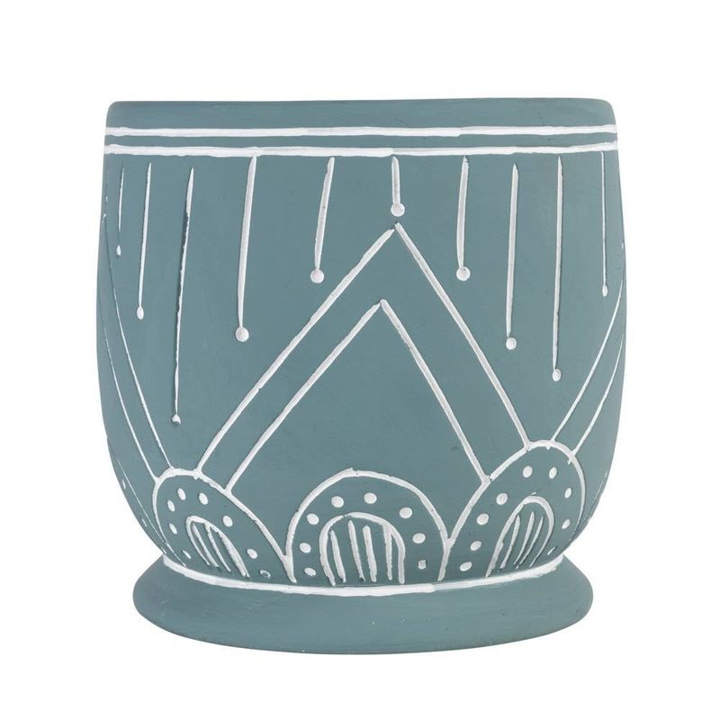 Geo Teal Terracotta Planter 8&quot;D, Bangladesh
