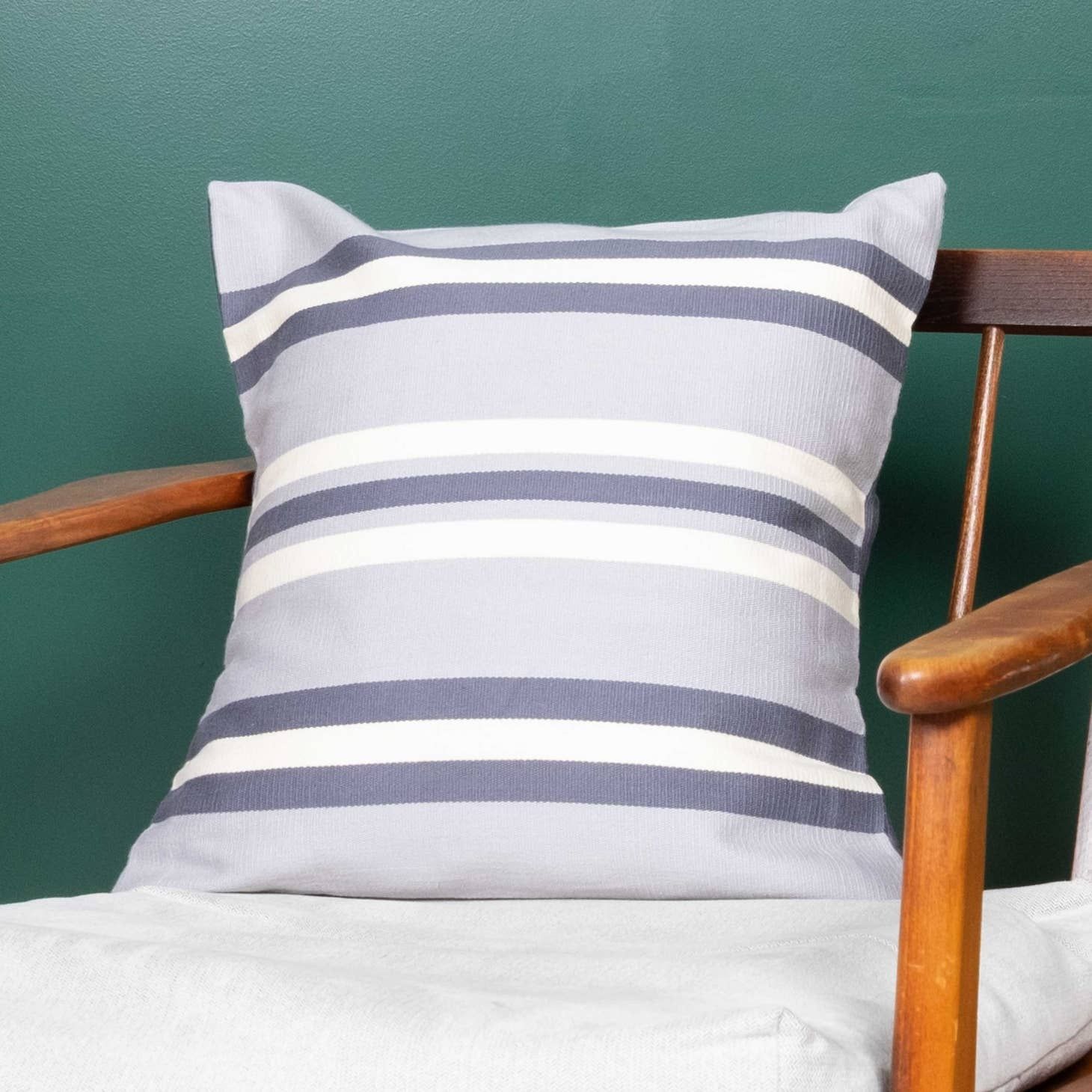 Grey Bold Stripe Cotton Cushion Cover Square, India