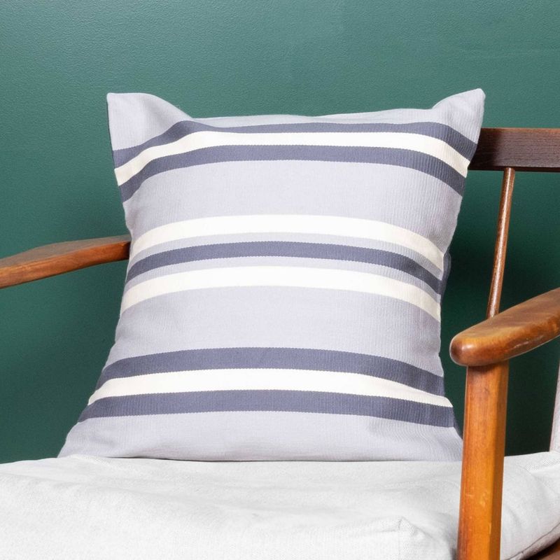 Grey Bold Stripe Cotton Cushion Cover Square, India