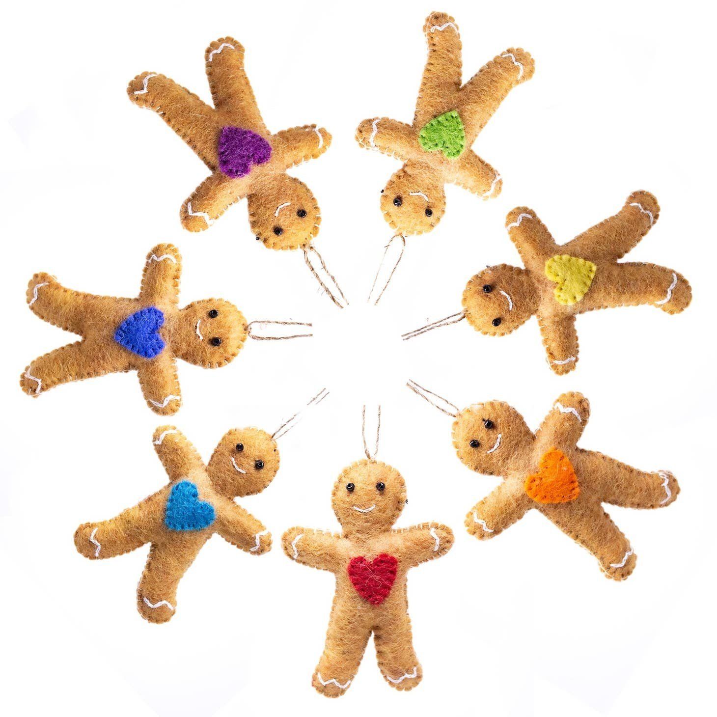 Rainbow Gingerbread Friend Handmade Felt Ornament, Nepal