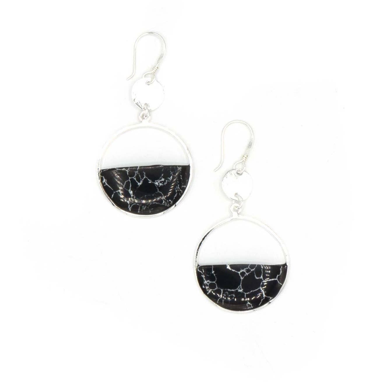 Obsidian Moon Earrings, Mexico