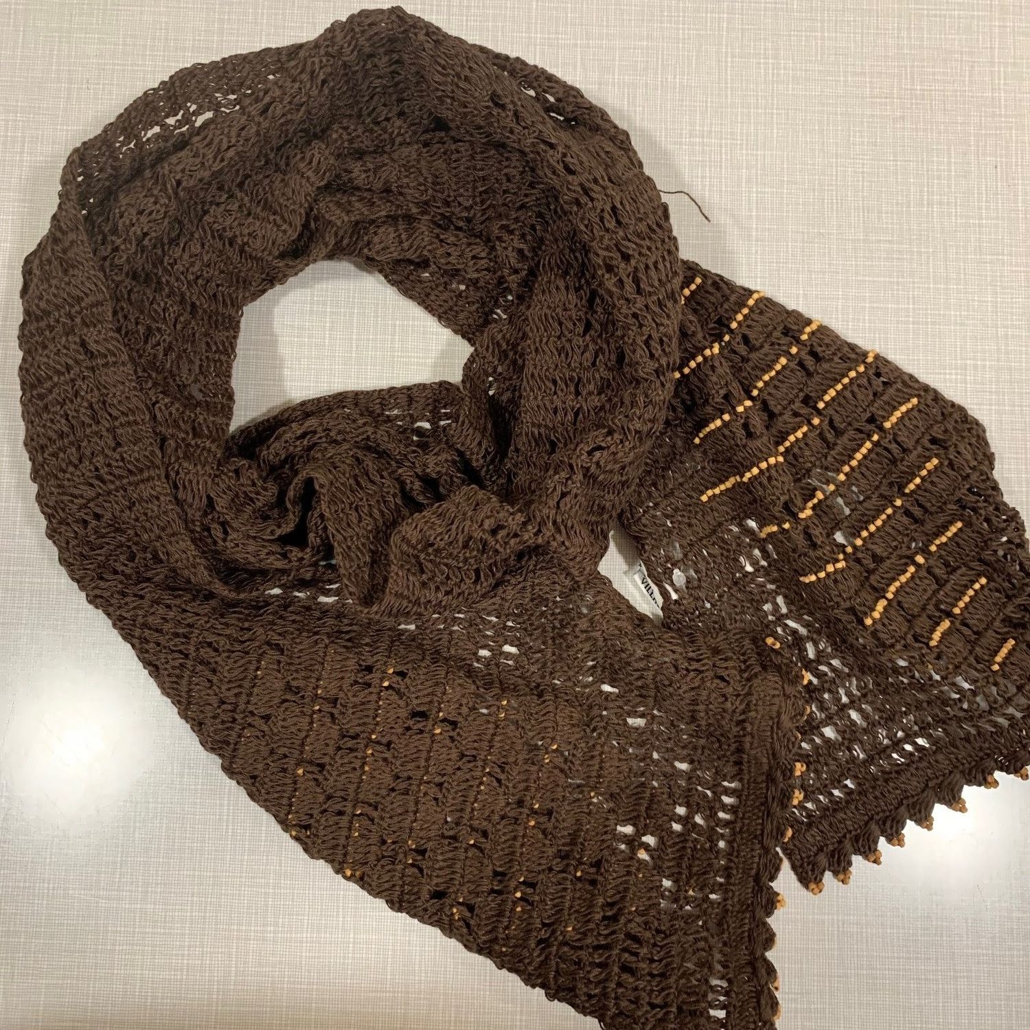 Brown Scarf with Beads,  Bangladesh