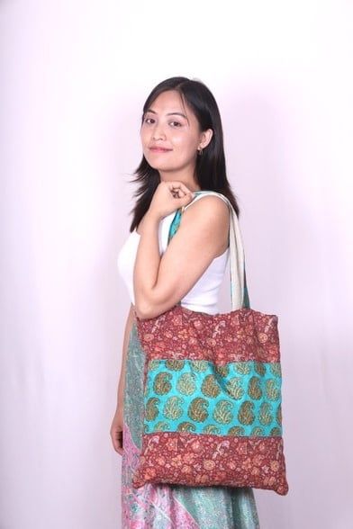 Cotton-lined Sari Tote Bag, Nepal