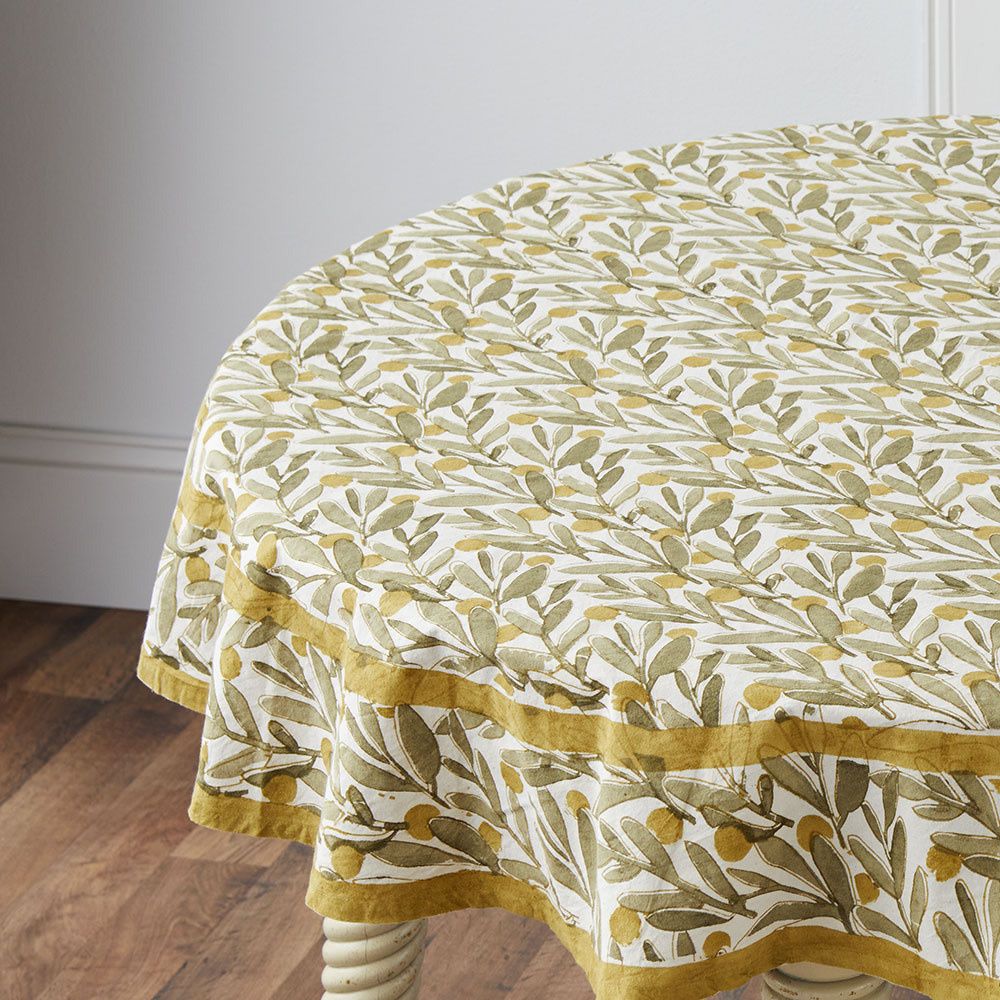 Olive Branch Kalamkari Round Tablecloth, India