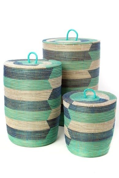 Blue Sahara Hamper Basket Medium, Senegal