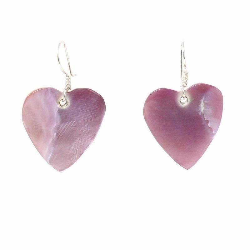 Mother of Pearl Pink Heart Earrings, Mexico