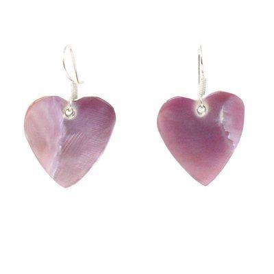 Mother of Pearl Pink Heart Earrings, Mexico