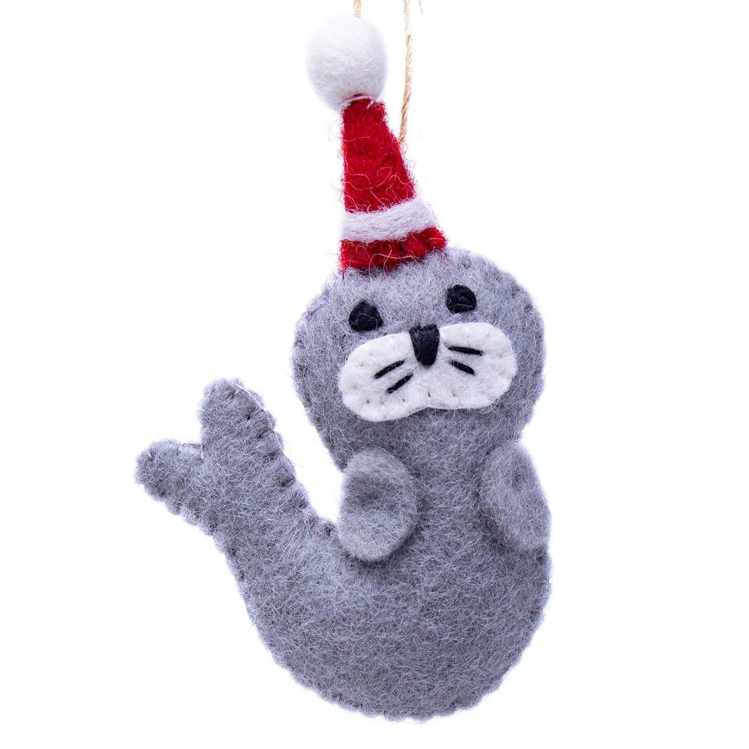 Seal Santa Handmade Felt Ornament, Nepal