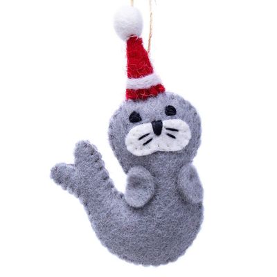 Seal Santa Handmade Felt Ornament, Nepal