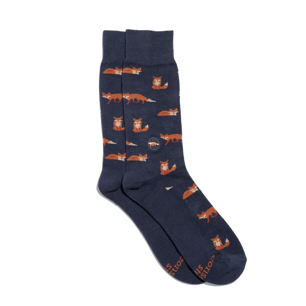 Conscious Step Socks that Protect Foxes, Navy, Medium