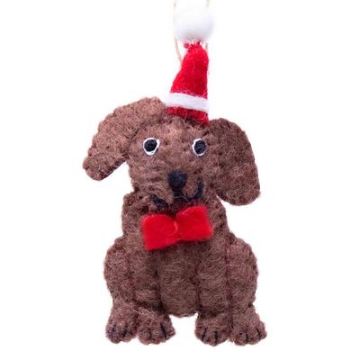 Chocolate Labrador Santa Handmade Felt Ornament, Nepal