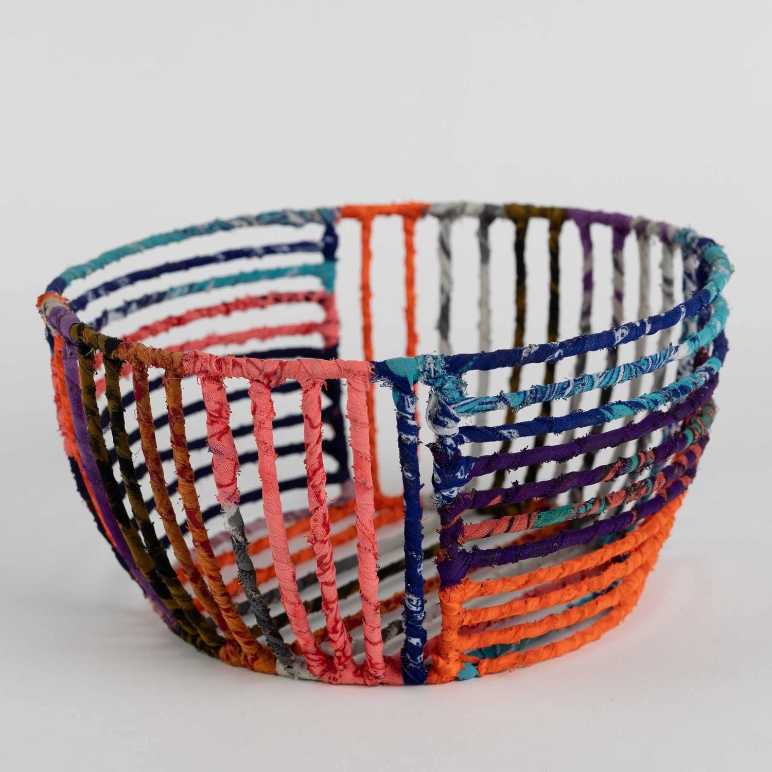 Recycled Sari Wrapped Wire Basket, India