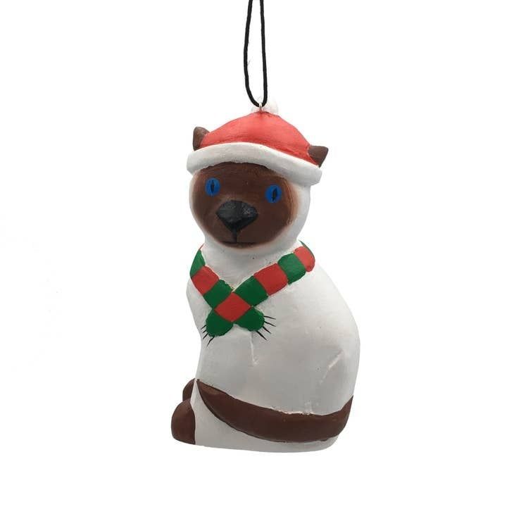 Holiday Siamese Cat Balsa Ornament, Nicaragua