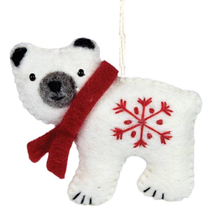 Snowflake Polar Bear Felt Ornament, Nepal
