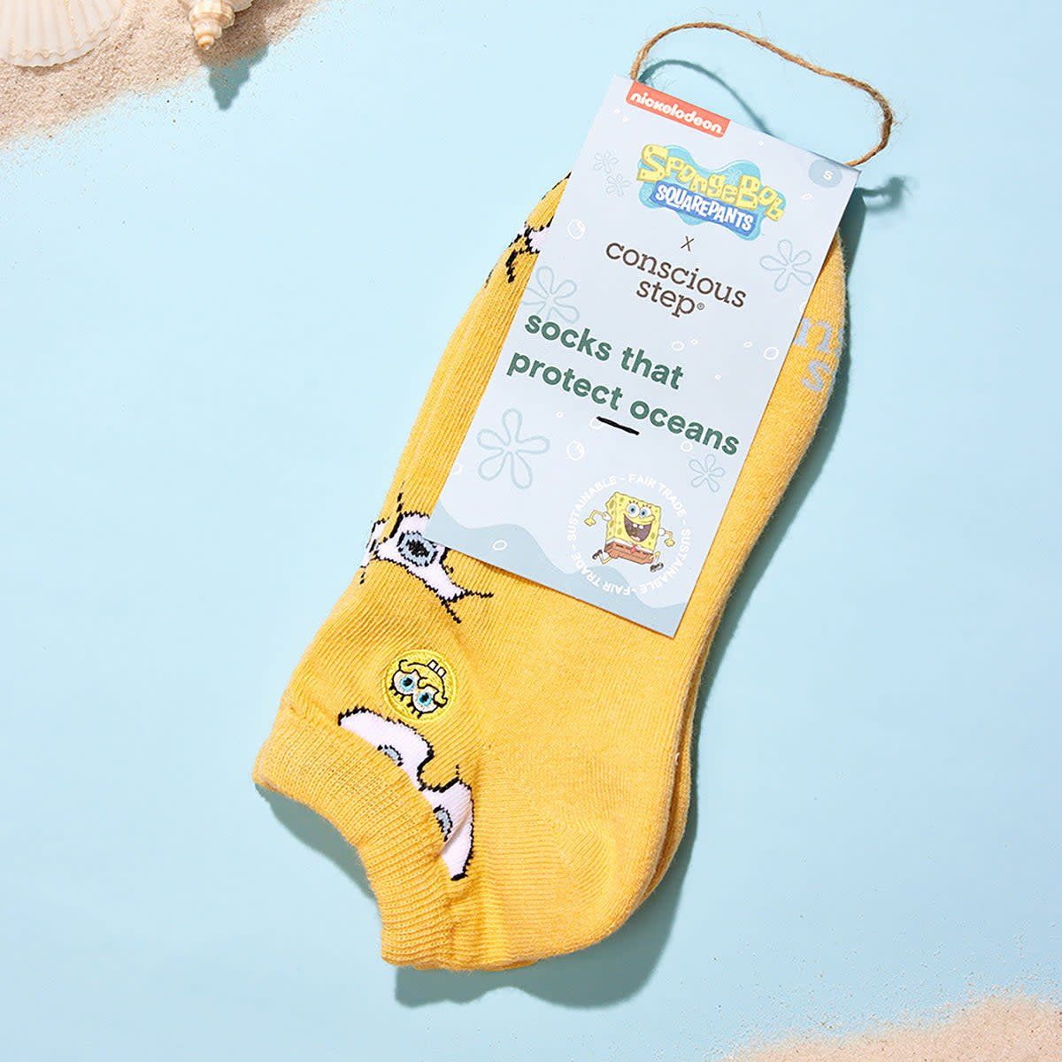 Conscious Step Socks Spongebob Socks that Protect Oceans, Yellow, Small