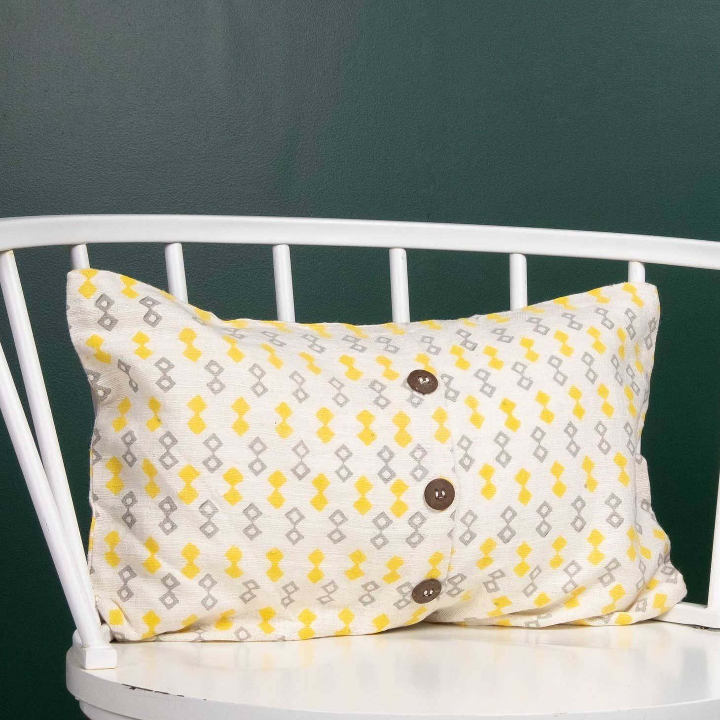 Yellow Double Diamond Silk Cushion Cover Rectangle, India