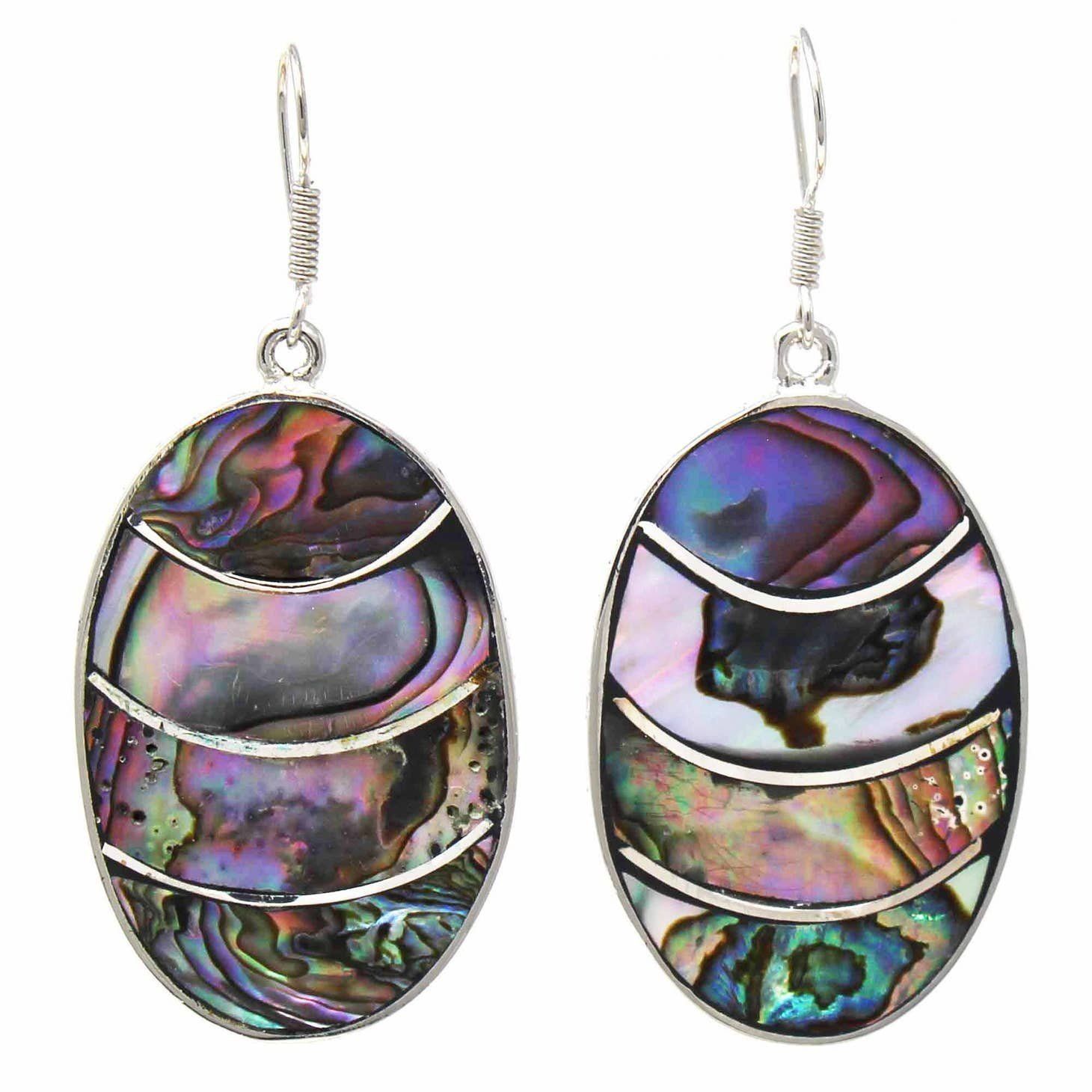 Lavender Frost Abalone Oval Earrings, Mexico